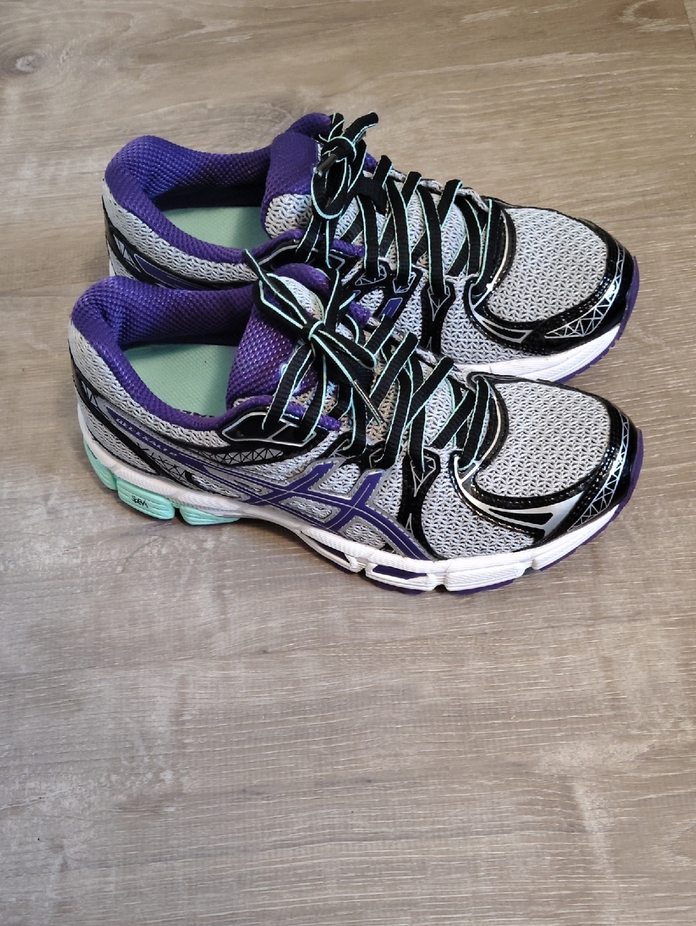 ASICS Gray and Purple Women's Running Sneakers with Mint Accents